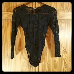 Victoria's Secret Black Lace Long Sleeve Body Suit